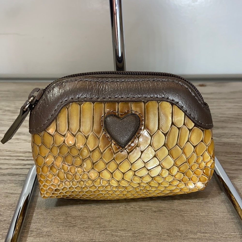 Brighton Yellow Snake Skin Coin Purse with top zip